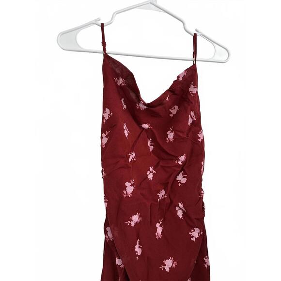 Topshop Sheer Drape Midi Dress Red Cowl Neck Maxi Dress with Slit Burgundy NWT 2 - Picture 4 of 7